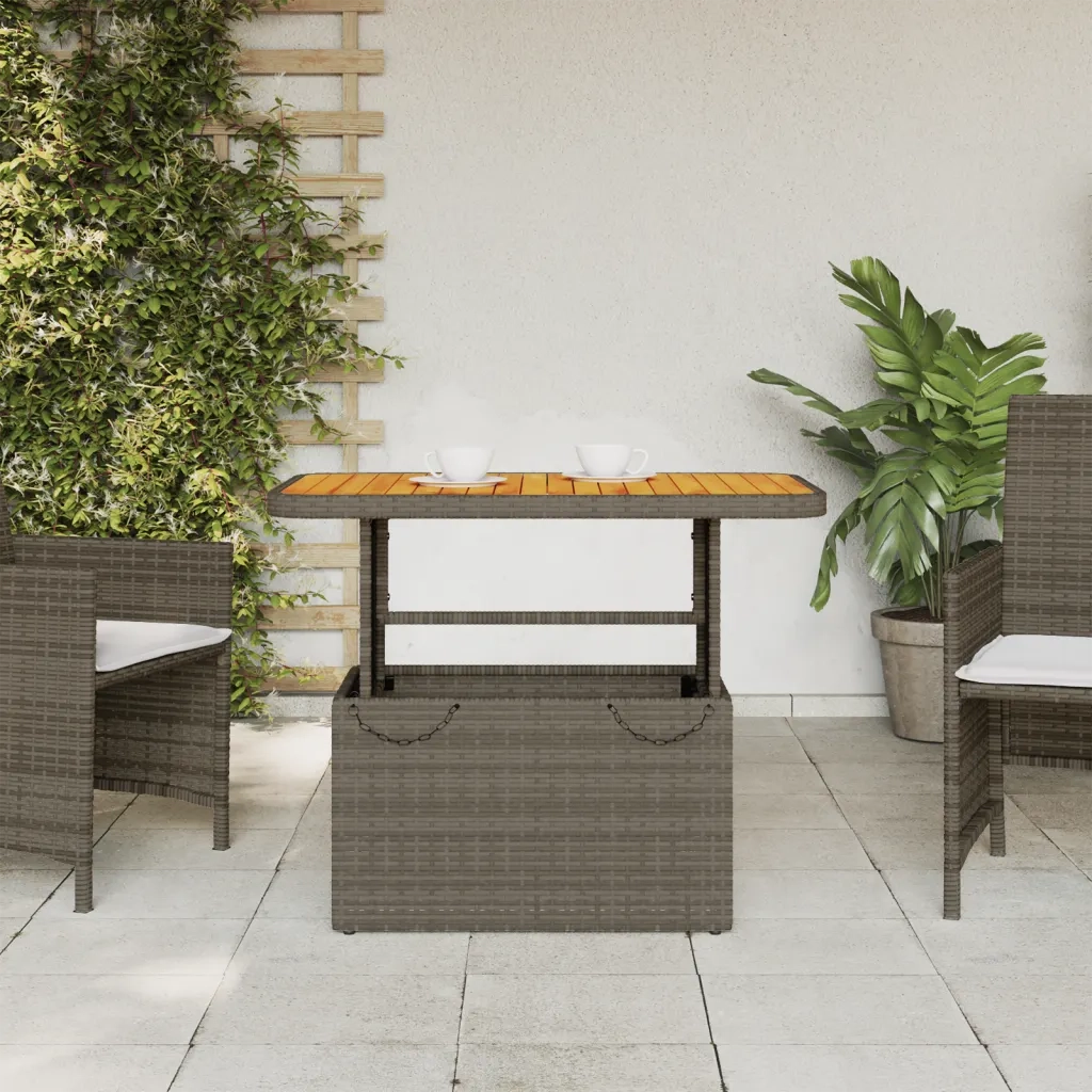 Tavolo Giardino Grigio 90x55x71 cm in Polyrattan e Legno Acacia 368276