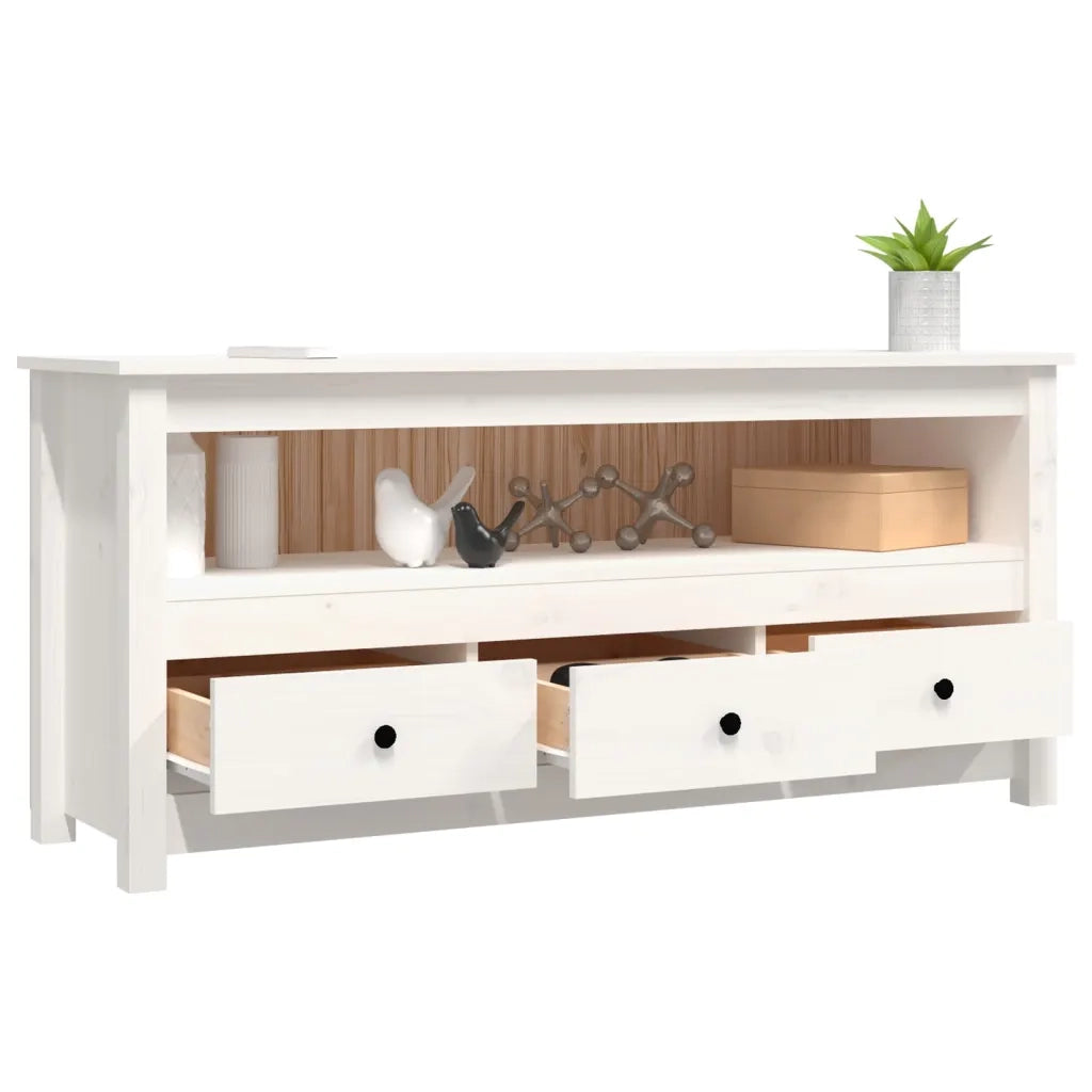 Mobile TV | Armadietto TV | Mobile Porta TV Bianco 114x35x52 cm in Legno Massello di Pino