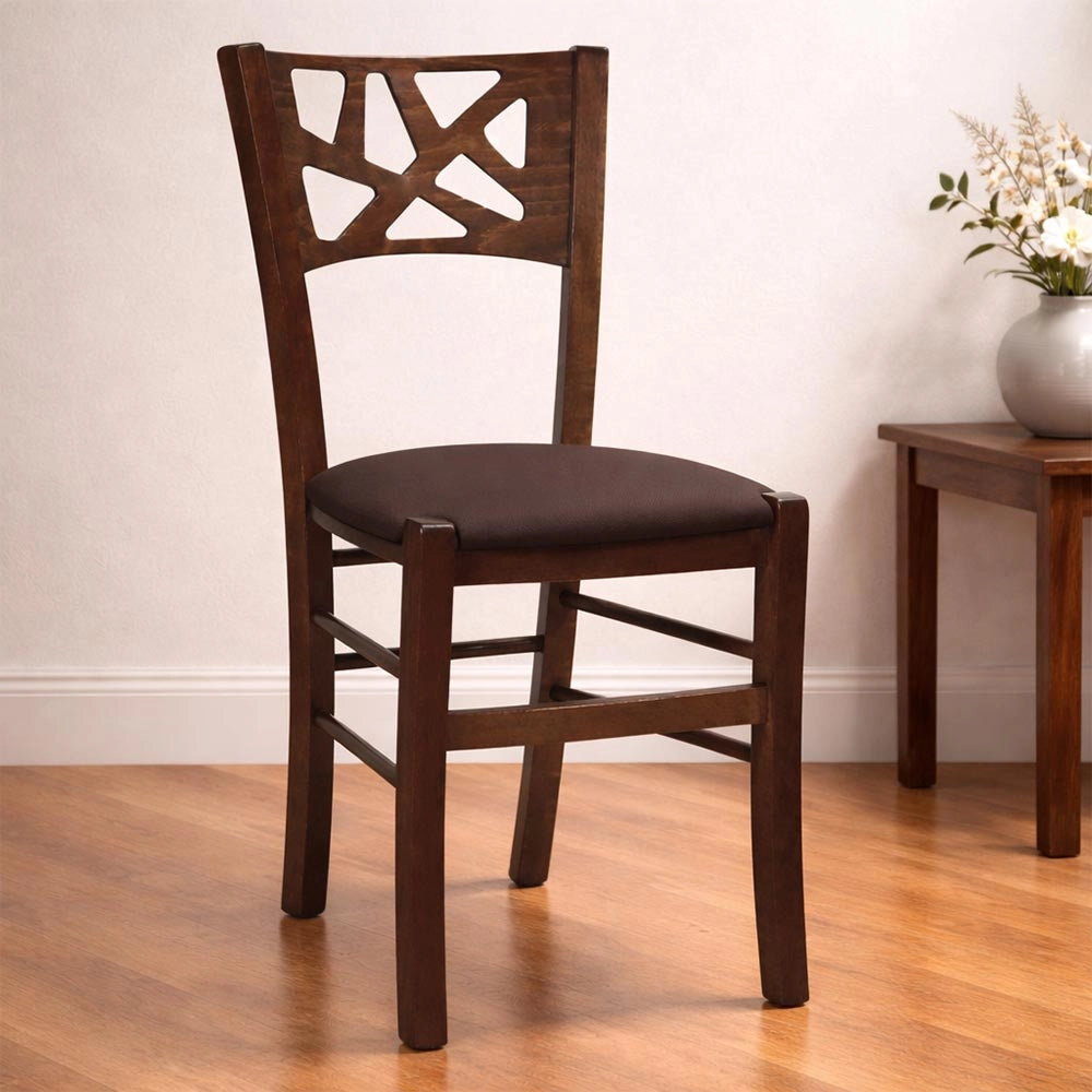 Sedie sala pranzo Sissy in legno noce scuro seduta imbottita marrone set da 2