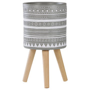Vaso di fiori grigio chiaro 30 x 30 x 31 cm bianco dipinto a mano modello 3 gambe faggio rotondo Boho interni esterni