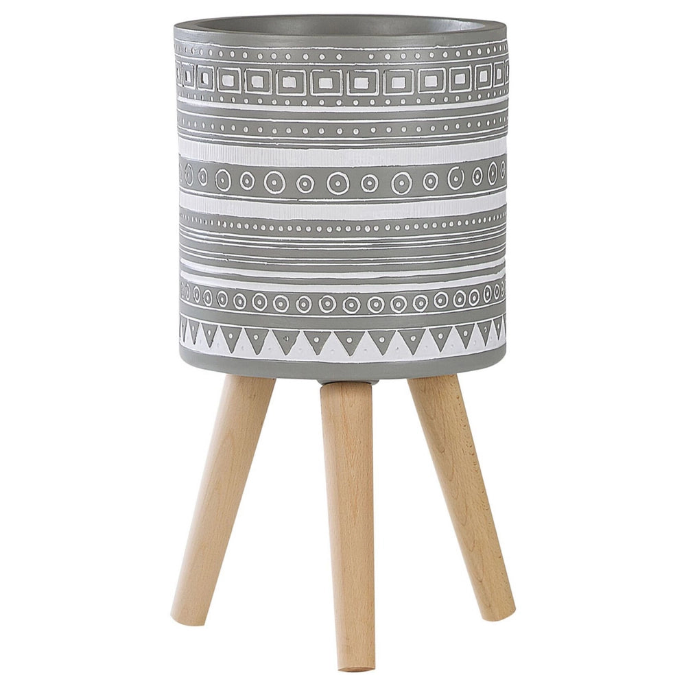 Vaso di fiori grigio chiaro 30 x 30 x 31 cm bianco dipinto a mano modello 3 gambe faggio rotondo Boho interni esterni