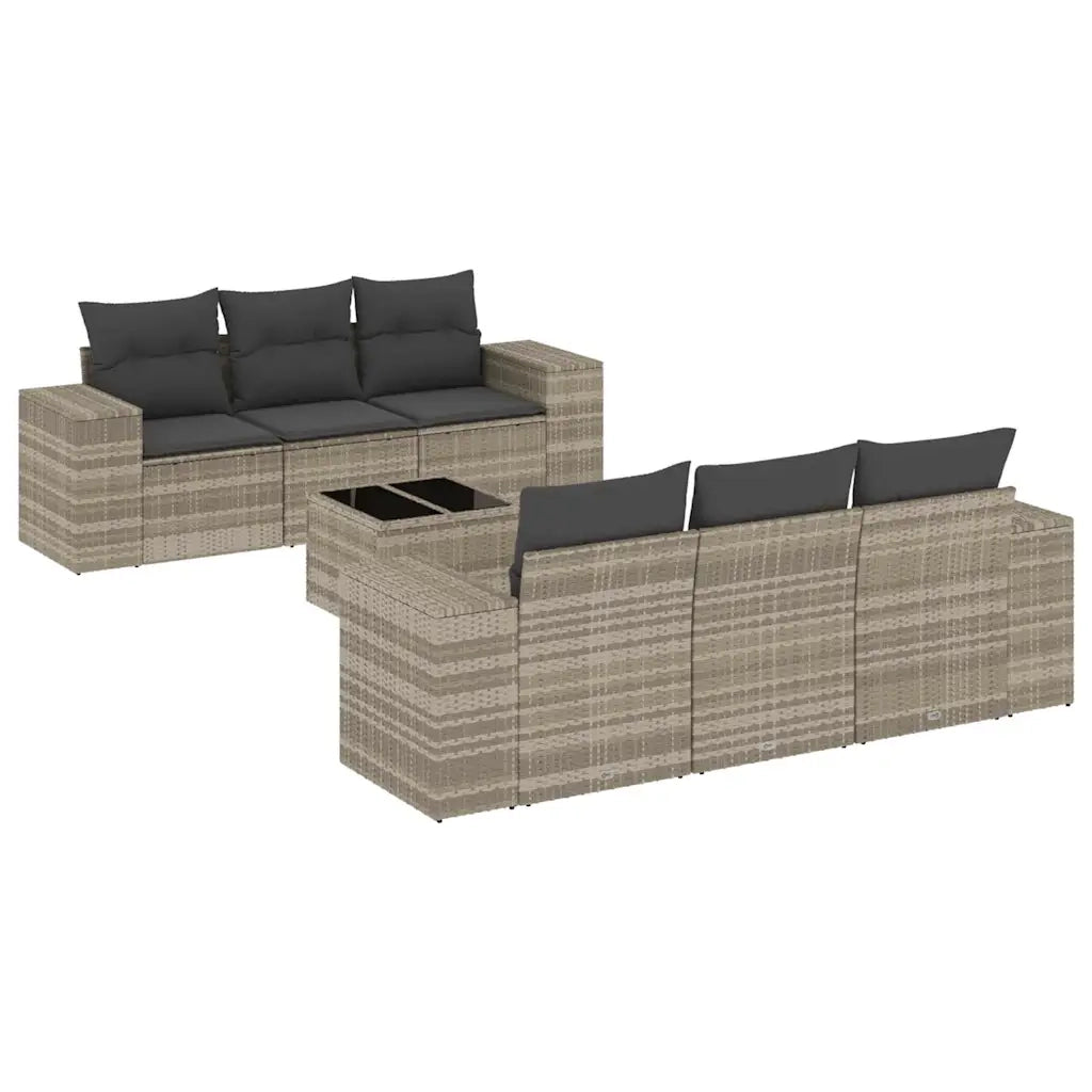 Set Divani da Giardino 7pz con Cuscini Grigio Chiaro Polyrattan