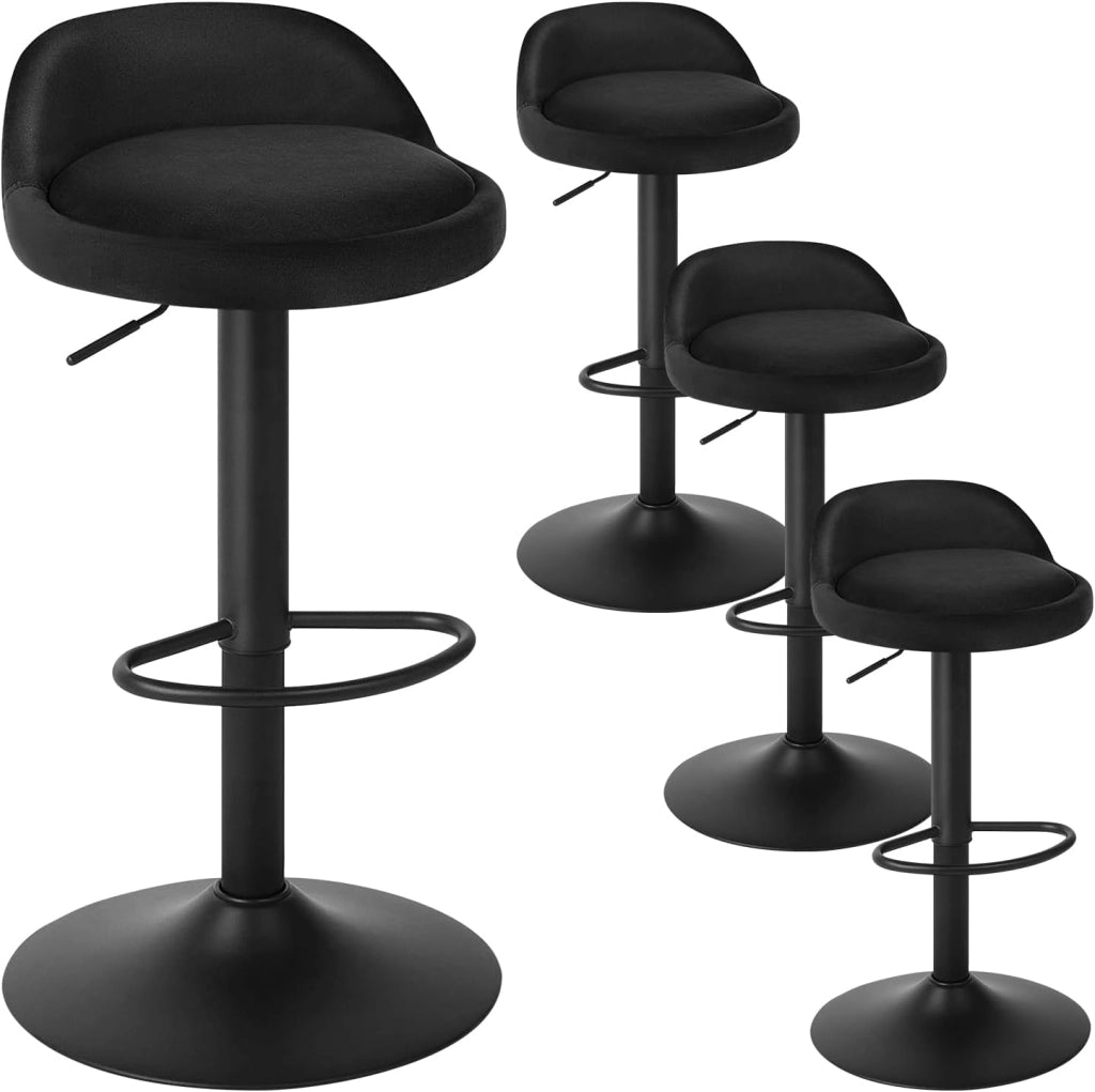 Sgabelli da Cucina in Velluto con Poggiapiedi Sgabelli da Bar Moderni per Bancone Penisola Sedie Alte Girevoli Altezza Seduta Regolabile 62-84cm, Nero 4 Pezzi 0824BY-4