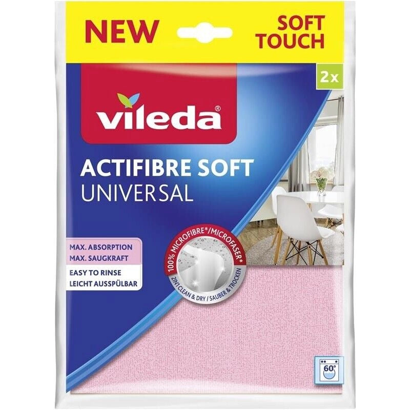 VILEDA ACTIFIBRE SOFT UNIVERSALE PANNO IN MICROFIBRA 2 PZ ROSA E GRIGIO