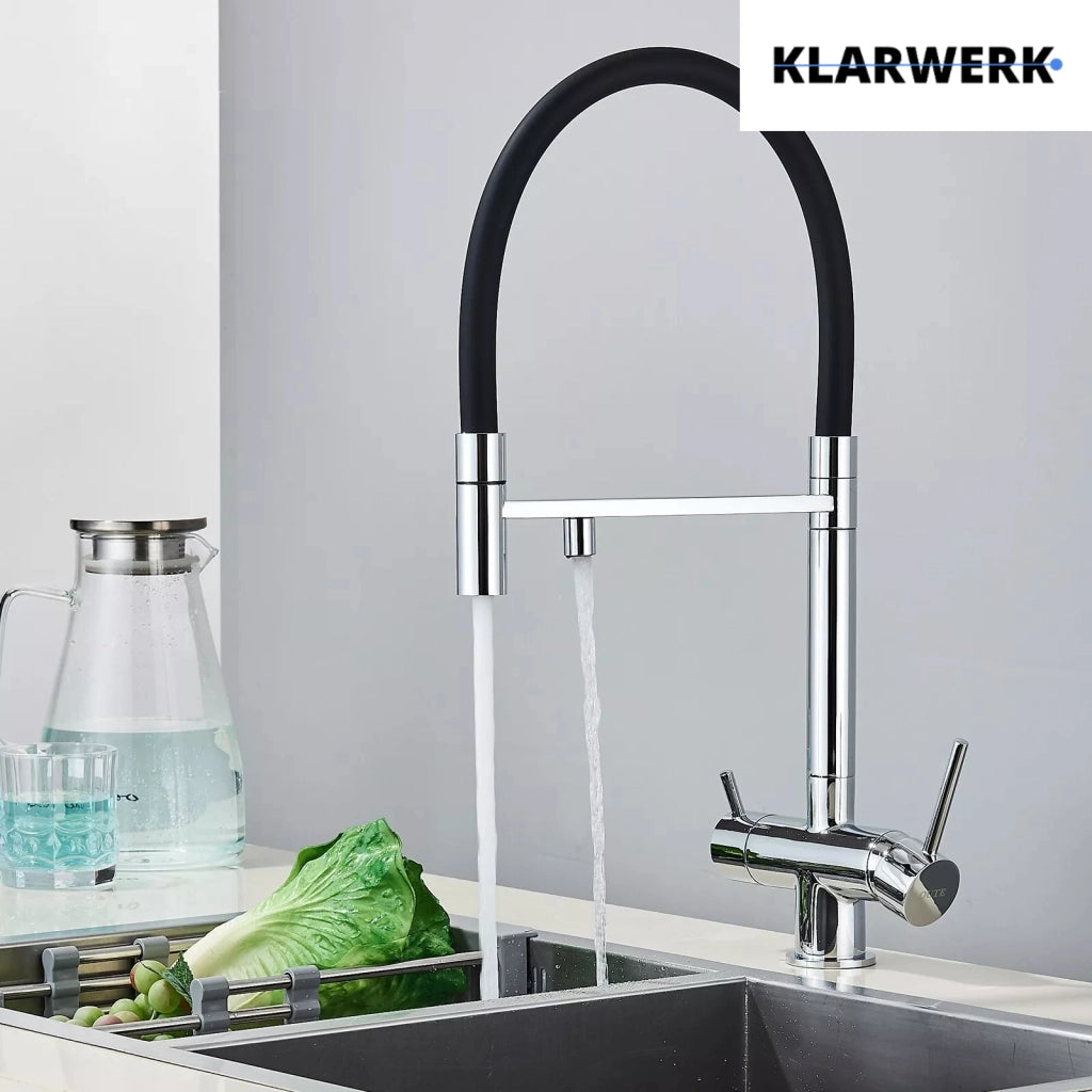Lana | Rubinetto estensibile a 3 vie cromato lucido da cucina ad osmosi| per acqua potabile in acciaio inossidabile,  Filtra 3 connessioni