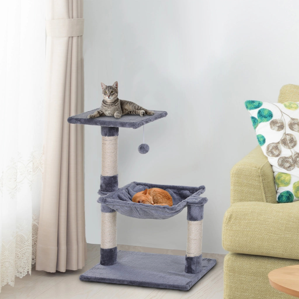 Albero tiragraffi per gatti con colonna sisal, piattaforma e amaca ¨C zephmum ¨C 70 cm grigio