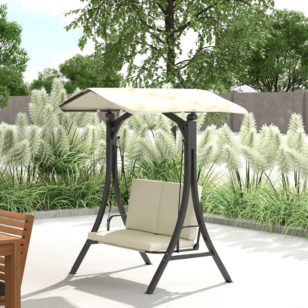 Dondolo da Giardino 2 Posti con Tettuccio Regolabile e Cuscini, 150x120x182 cm, Crema
