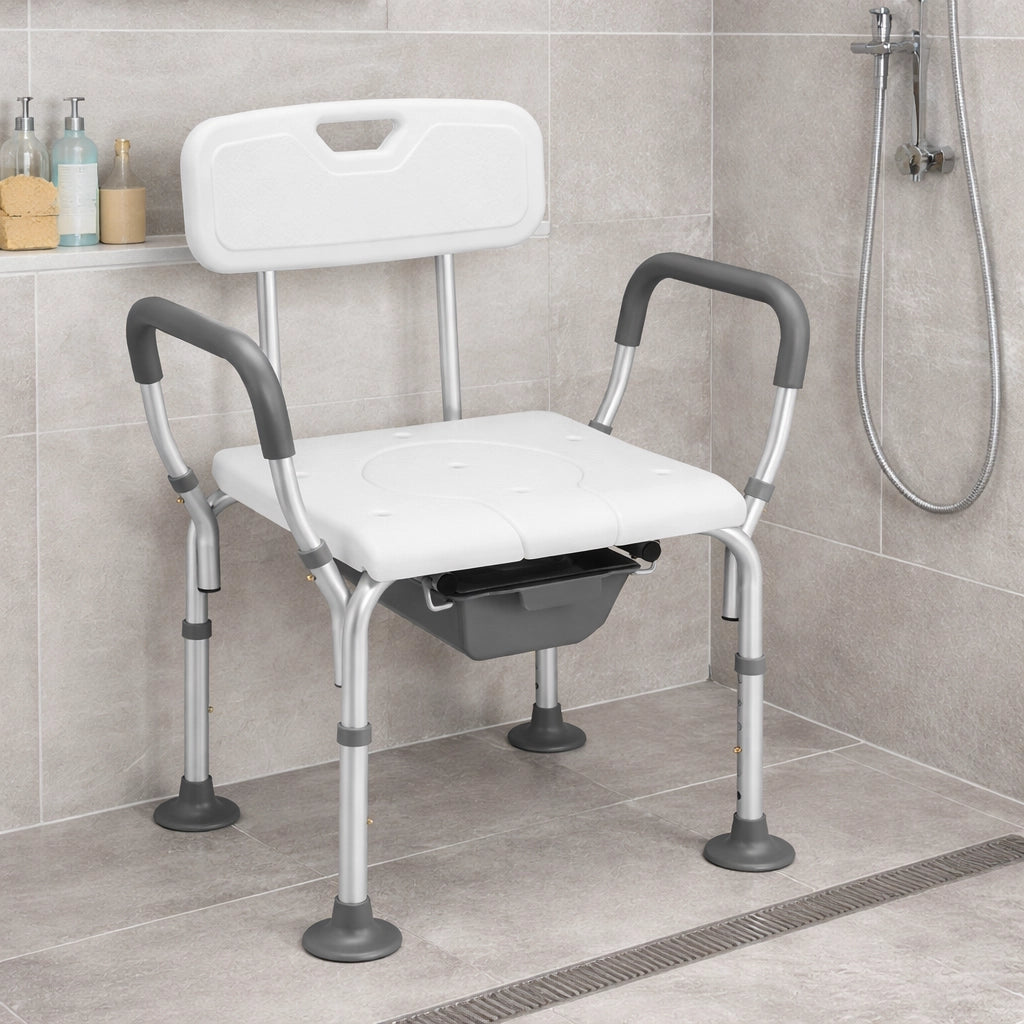 Sgabello WC Bagno in Alluminio Regolabile per Anziani Disabili con Braccioli