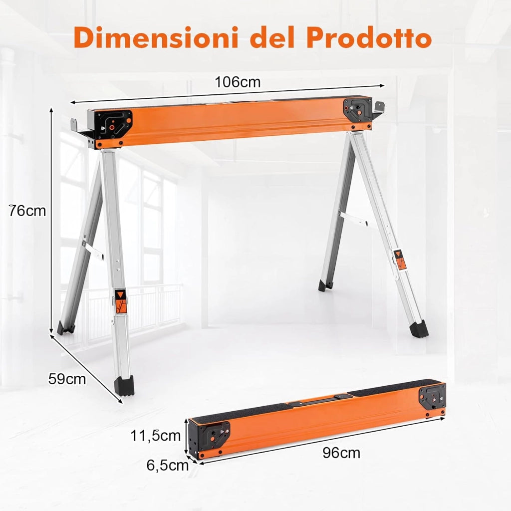2 Cavalletti da Lavoro Pieghevoli, Cavalli da Lavoro con Supporti a Ribaltamento e Bracci di Supporto, Carico Fino a 500 kg (Modello 6)