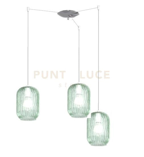 SOSPENSIONE CROMO 3 LUCI SPOSTABILE VETRI VERDE 1181CR-S3 S-VE