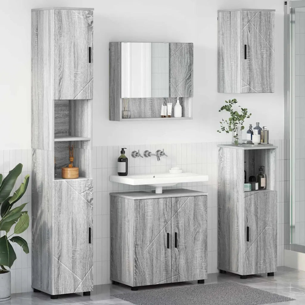 Set di mobili per il bagno con porta 5 pcs Grigio Sonoma 3392989
