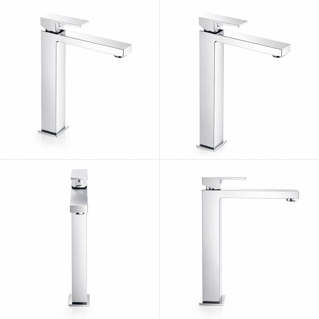 Miscelatore lavabo stile quadrato alto per lavandini appoggio