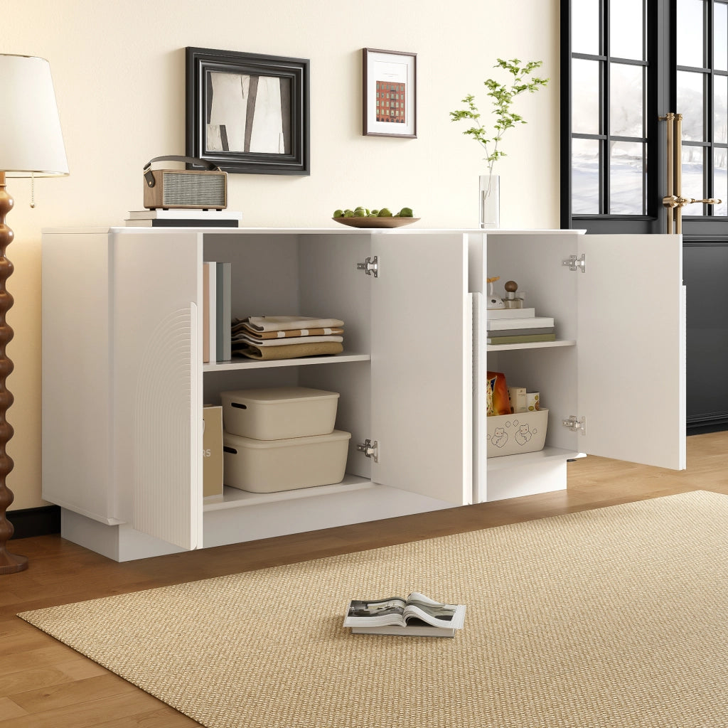 Credenza con 4 ante e ripiani interni - per soggiorno e sala da pranzo - in MDF - 160×38×80 cm - bianco