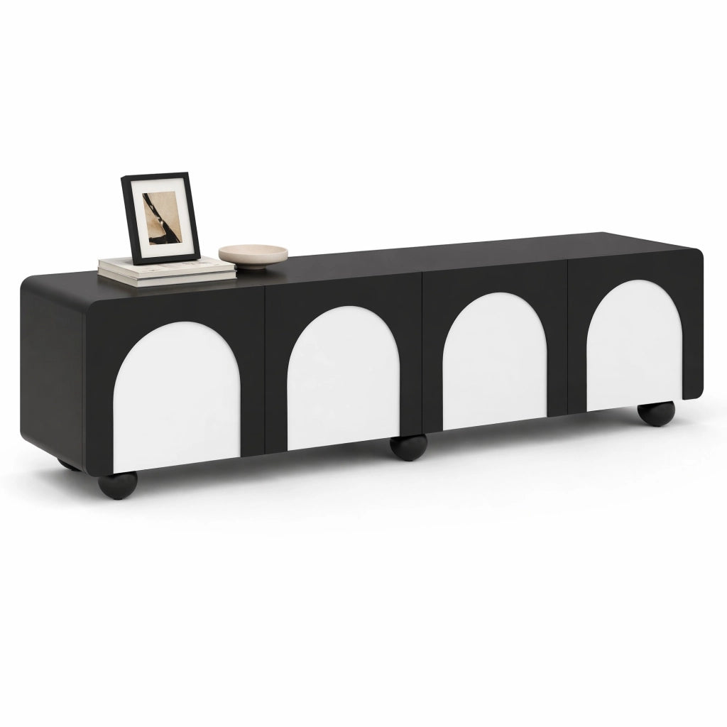 Mobile TV con 2 cassetti e 2 ante; 180x38x45 cm; MDF; nero e bianco