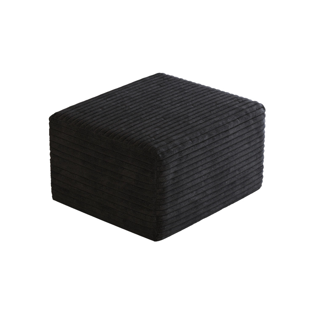 Pouf ottomana in tessuto nero; design modulare senza montaggio