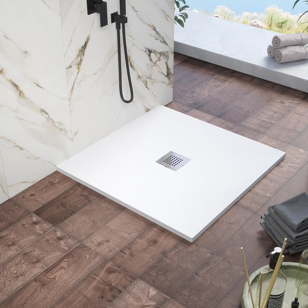 Piatto doccia 80x80cm in marmoresina bianco effetto pietra | Kos