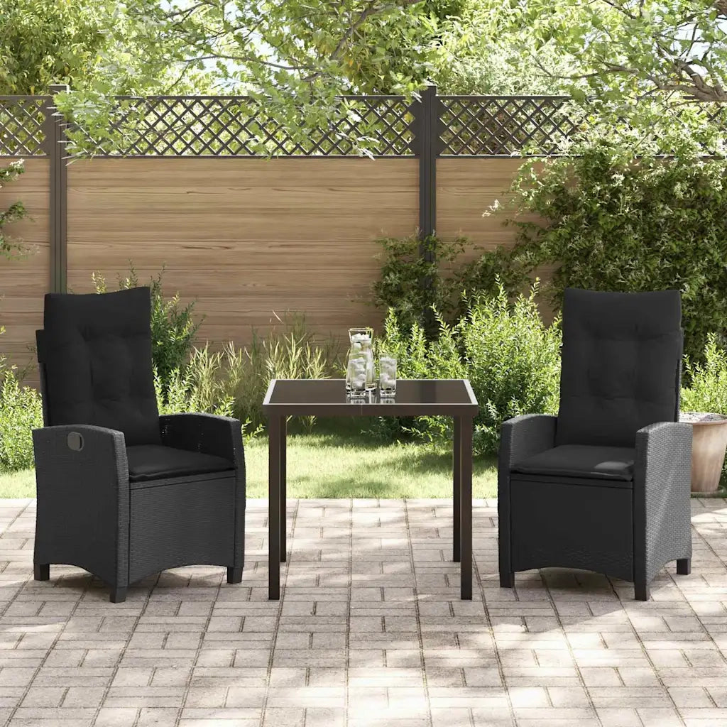 Set da Pranzo per Giardino con cuscino 3 pcs Nero polyrattan 3380372