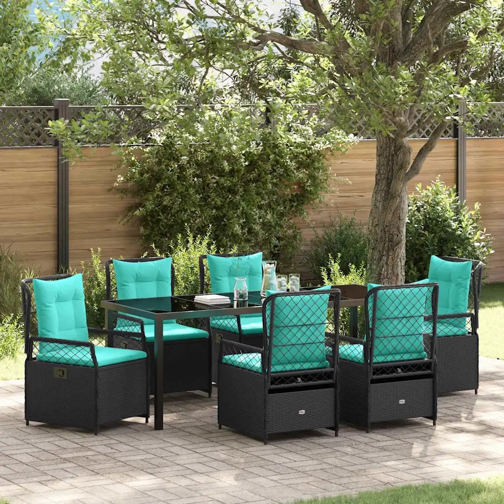 Set da Pranzo per Giardino 7 pcs Nero polyrattan 3381063
