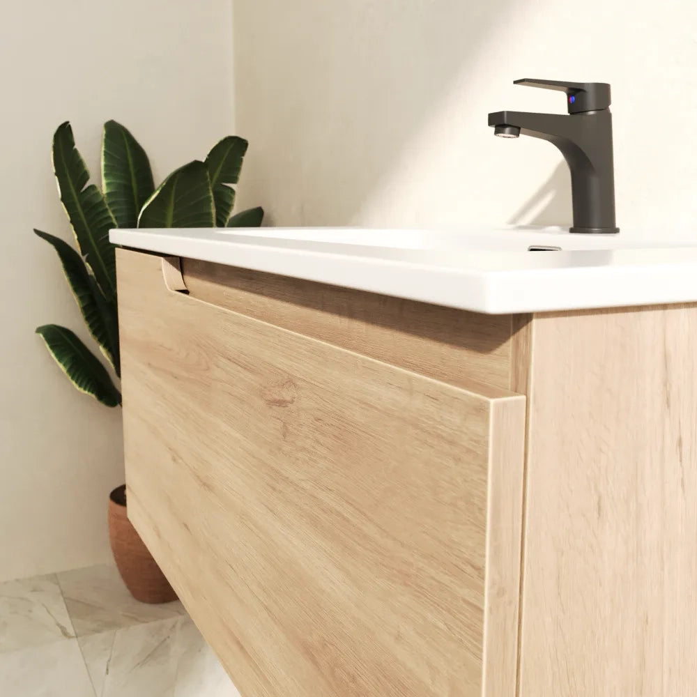 Mobile bagno sospeso 70 cm un cassetto rovere chiaro con lavabo | Berg