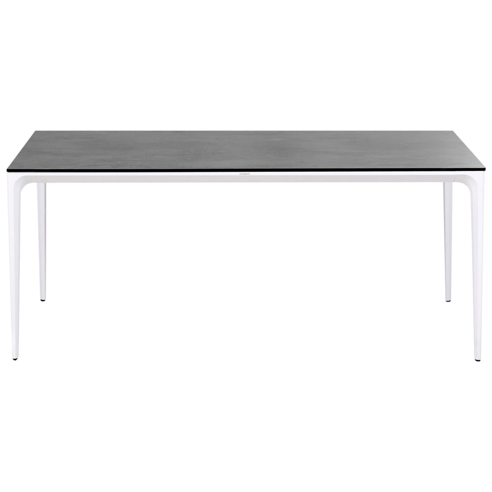 Tavolo da pranzo da giardino Piano in HPL grigio scuro Telaio in alluminio bianco Resistente ai raggi UV all'acqua e alla ruggine Stile moderno del patio esterno