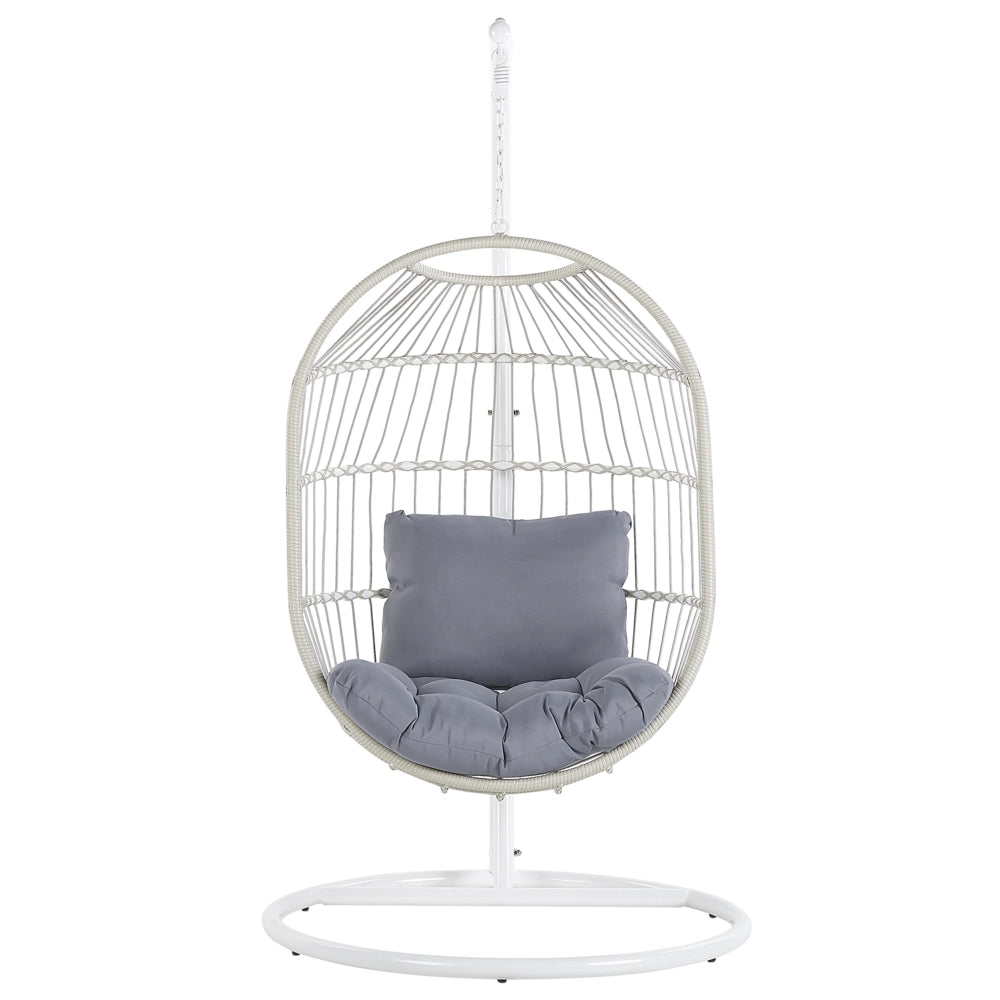 Poltrona Sospesa con Cesta in Corda di Poliestere Beige per Interno ed Esterno Boho