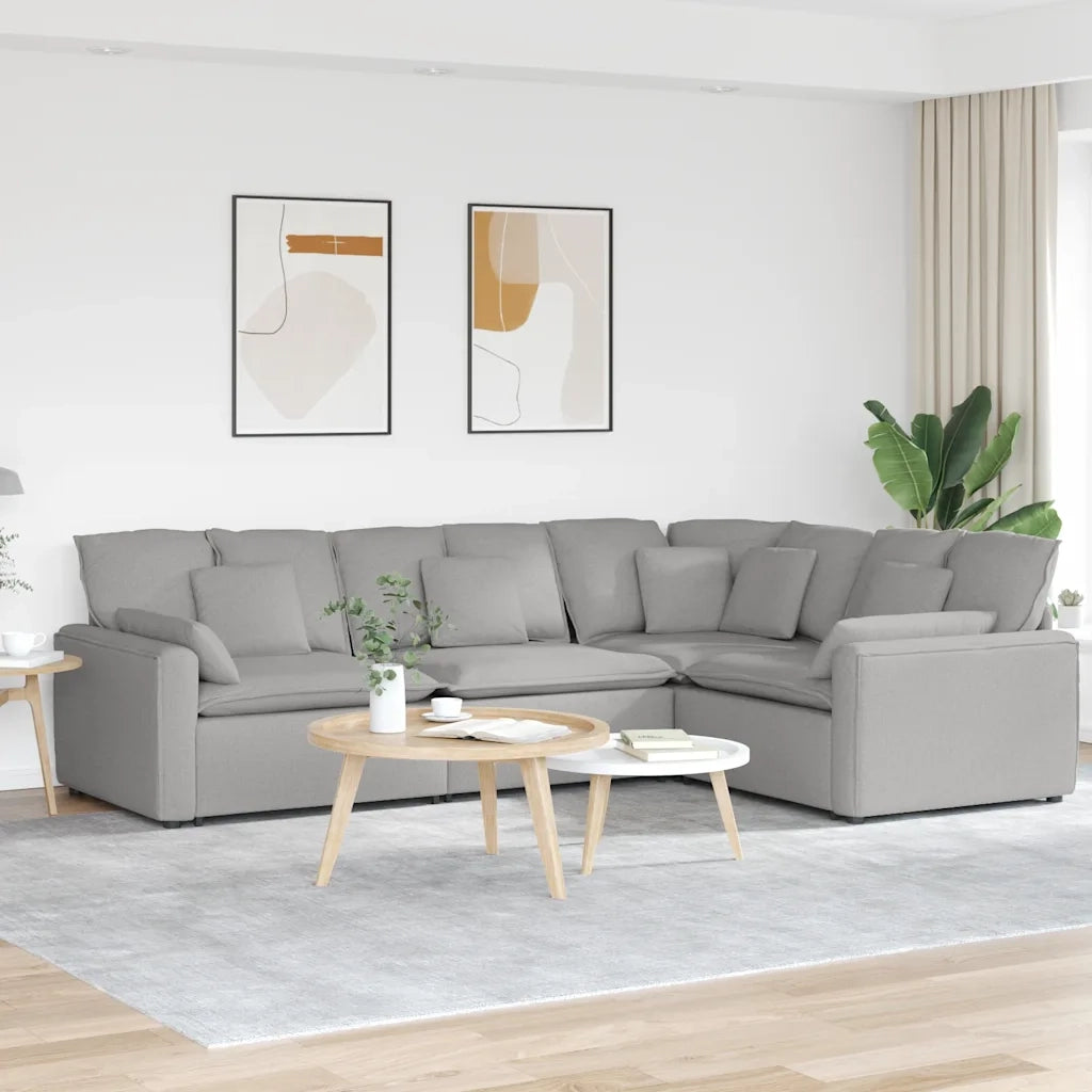 Divano Modulare con Cuscini in Tessuto Grigio Nuvola