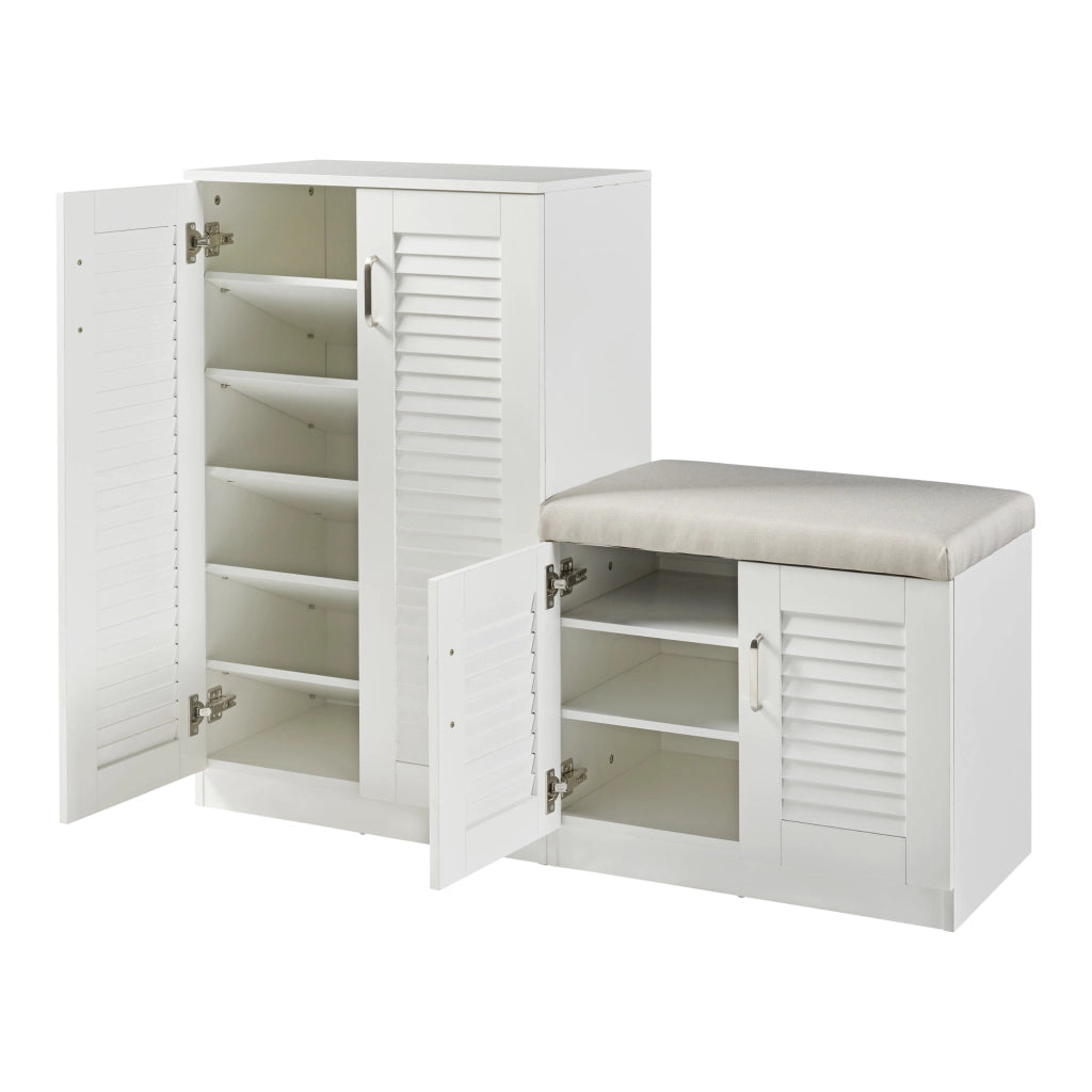 Set Løten di Armadio Scarpiera e Panca 97 x 120 x 36 cm Bianco [en.casa]