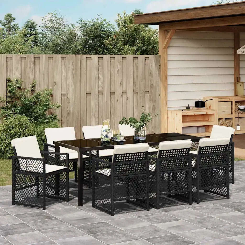 Set da Pranzo per Giardino 9 pcs Nero polyrattan 3380620