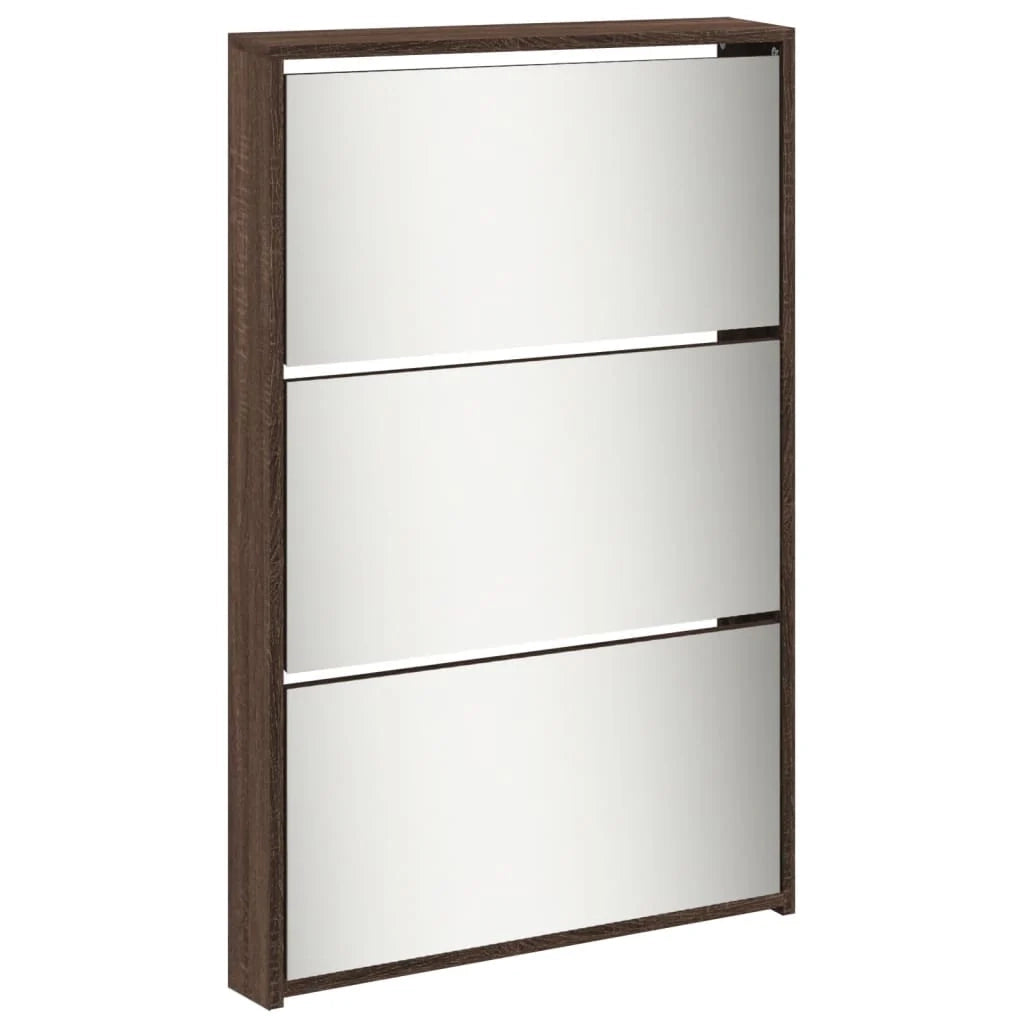 Scarpiera mobiletto portascarpe mobile ingresso/corridoio/soggiorno con specchio 5 ripiani 63 x 17 x 169,5 cm marrone 02_0021892