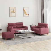 Set di Divani 3 pz con Cuscini Rosso Vino in Tessuto 3201598
