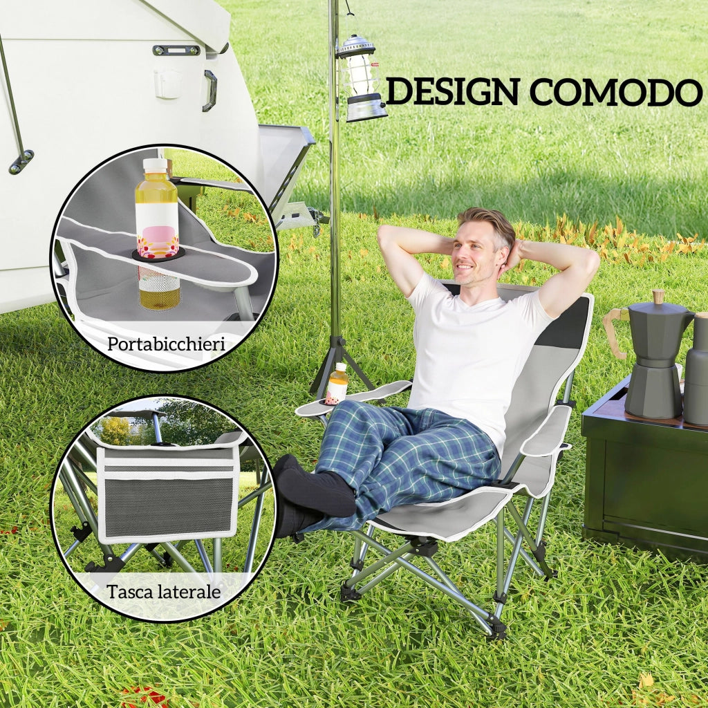 Sedia da Campeggio Pieghevole ¨C zephmum ¨C Grigio, Polipropilene, 82x100x88 cm