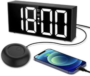 Alarme con Funzione di Vibrazione - 3 Modalità di Allarme - Display LED grande 7,4 Pollici - Design a Specchio - Regolazione di Brillantezza Adattabile - Adatto per Persone con Problemi di Ascolto - Alarme Vibrante