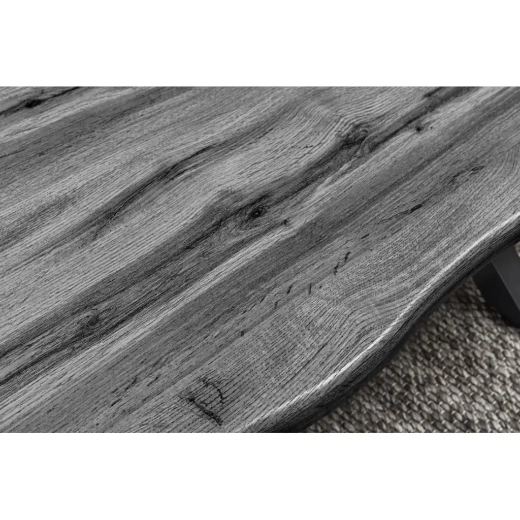 Tavolino basso RIVET effetto legno grigio e gambe in metallo nero a X – tavolo design industriale moderno