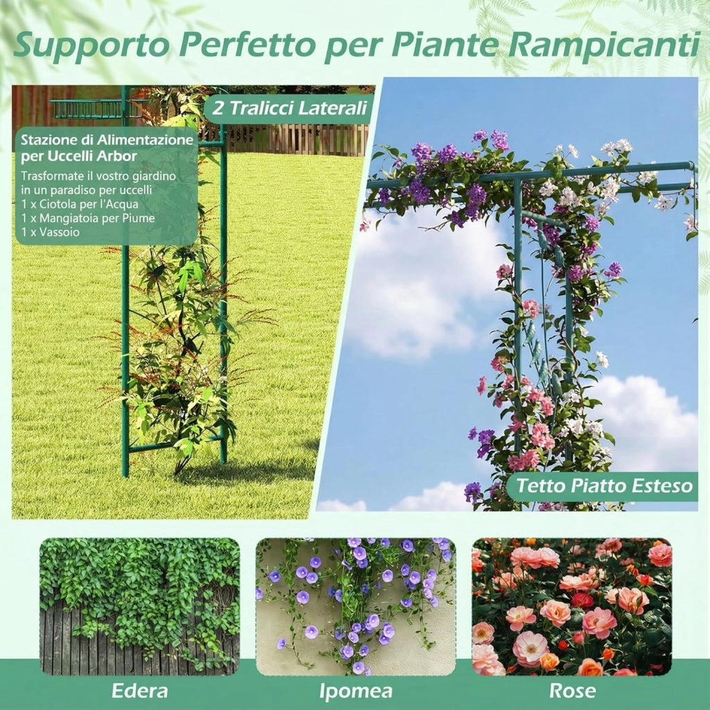 Pergolato a Arco da Giardino, Pergola da Esterno Decorativa in Metallo per Piante Rampicanti, Arco da Esterno per Feste, Matrimonio (Verde, Modello 1)