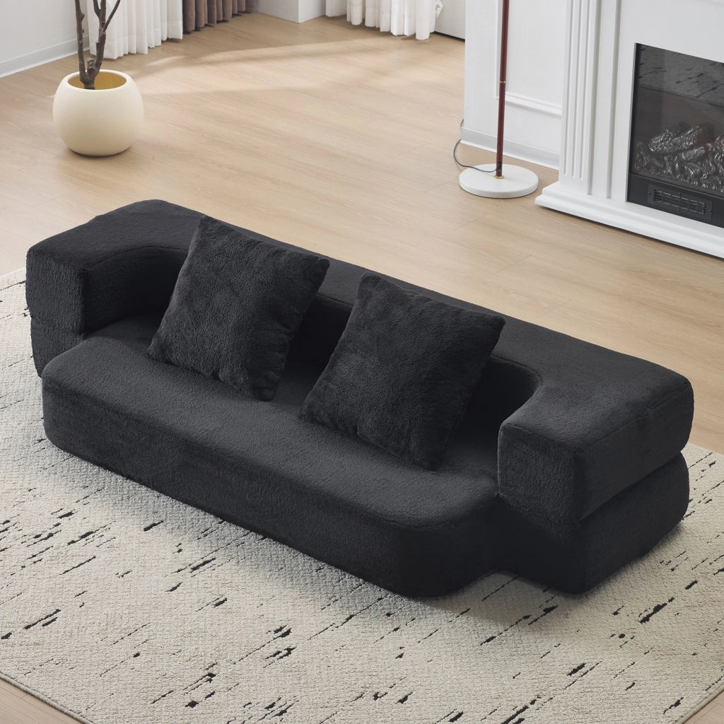 Divano convertibile a due posti in schiuma con comfort ergonomico, senza montaggio e cuscini per salotto, nero