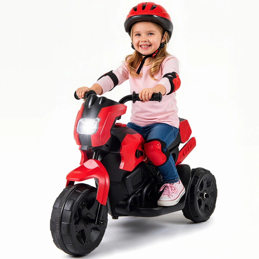 Moto per bambini a 3 ruote 6v con fari led ha pedale a piedi, Moto per bambini ¨¨ un veicolo elettrico da 37 a 72 mesi Rosso-Moto elettriche