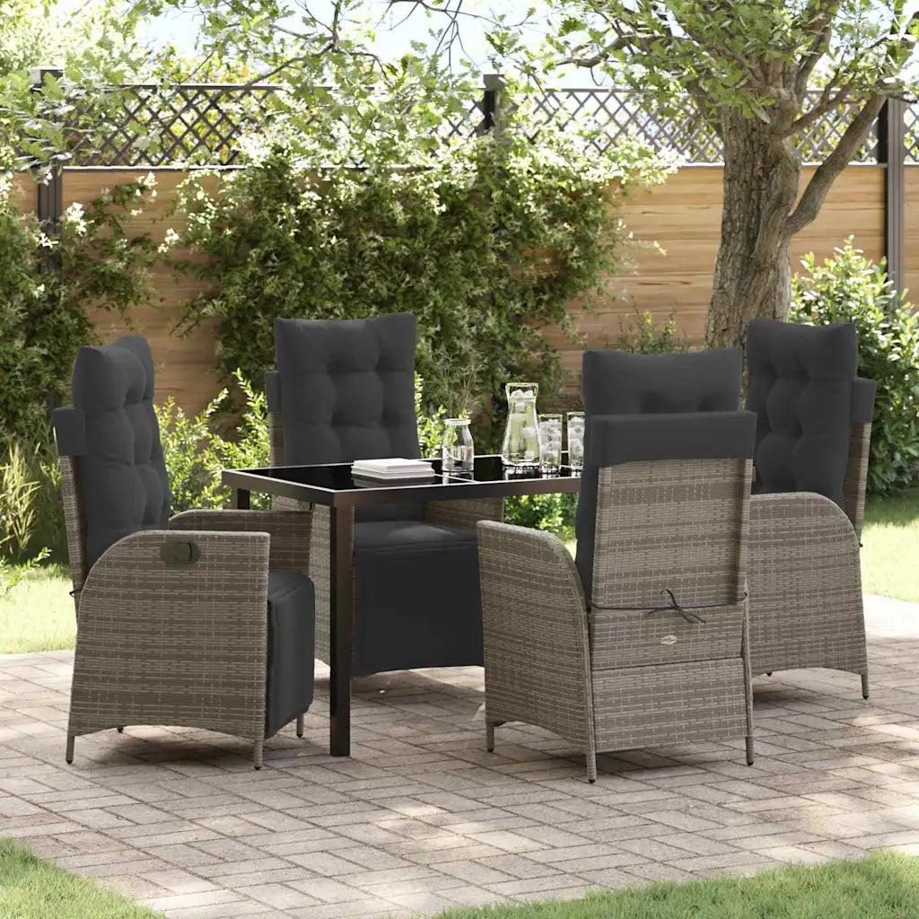 Set da Pranzo per Giardino con cuscino 5 pcs Grigio polyrattan 3380549