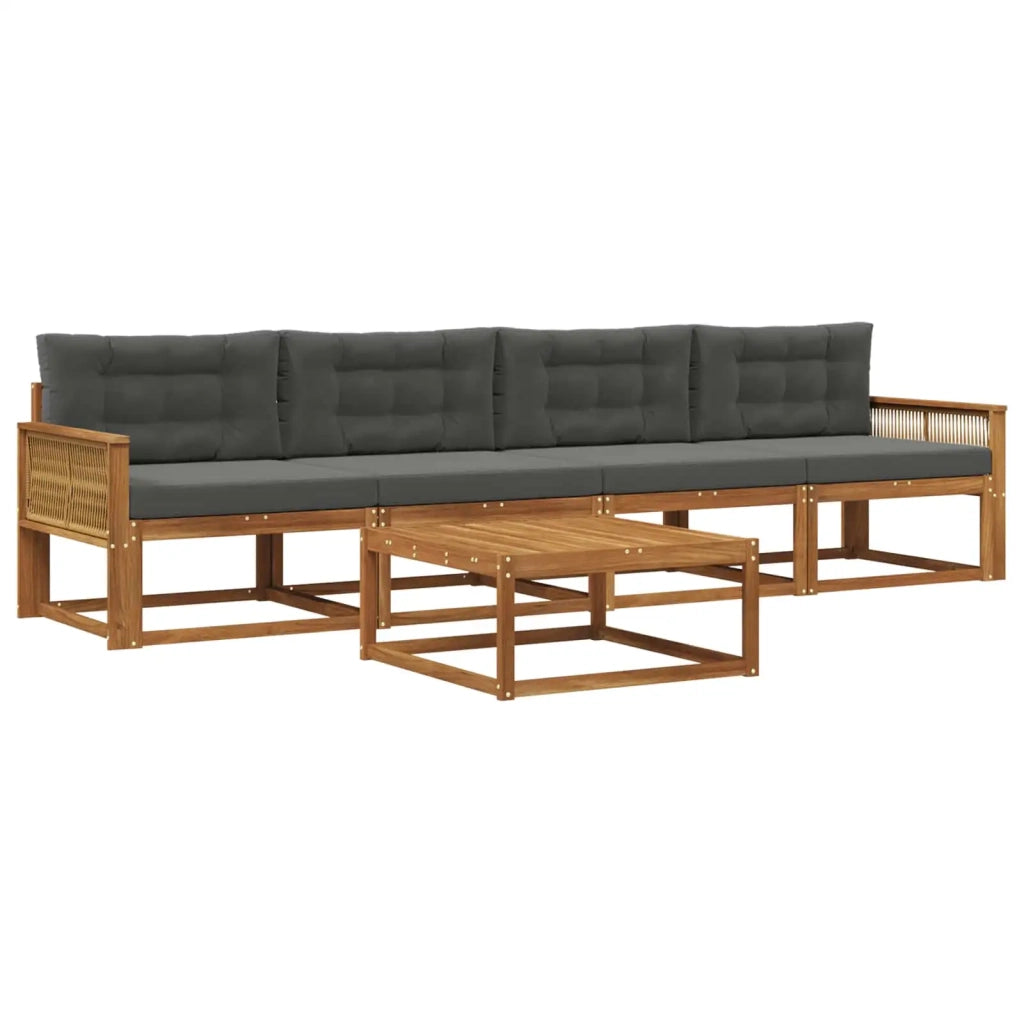 Set di divani da esterno con cuscino 5 pcs Naturale e Antracite