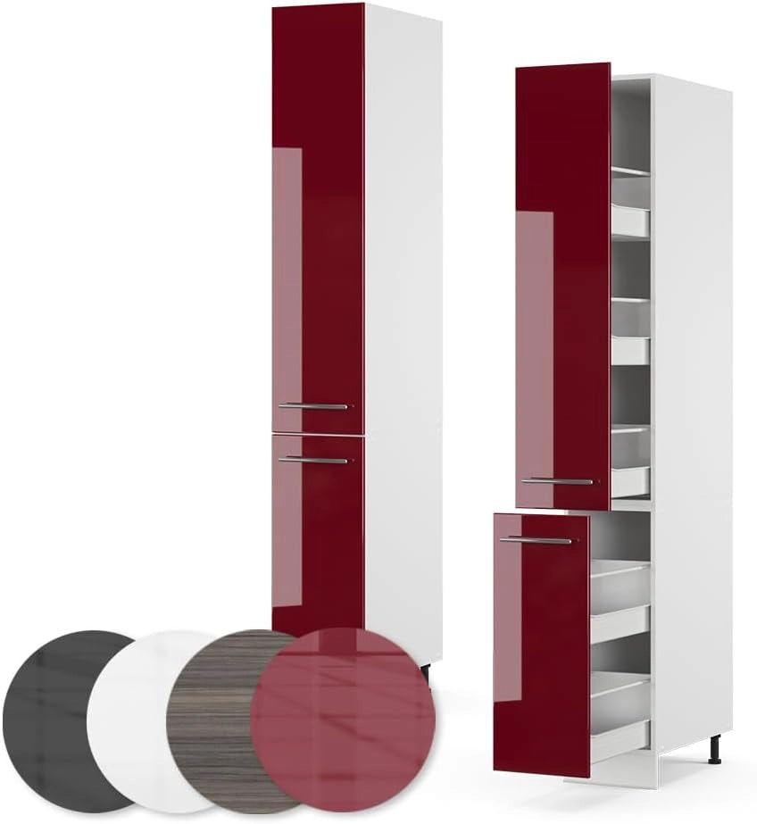 Mobile bagno alto Fame-Line, Rosso bordeaux lucido, 30 x 206.8 cm, per la conservazione di articoli da bagno e articoli per la casa