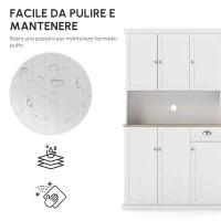 Mobile Dispensa Cucina in Legno con Armadietti e Cassetto Stile Country, 101x39x180cm, Bianco