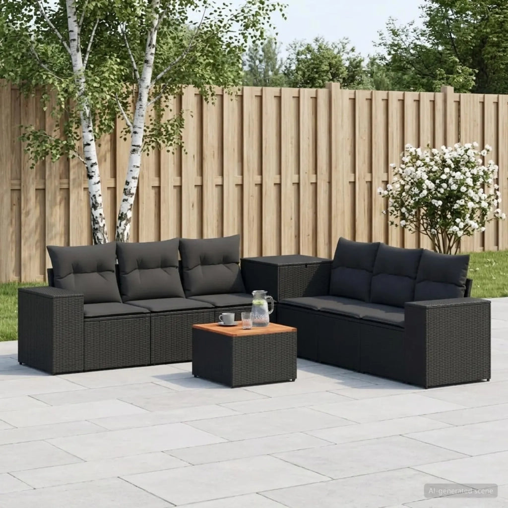 Set di divani 8 pz Nero Rattan sintetico e Acciaio 3448482