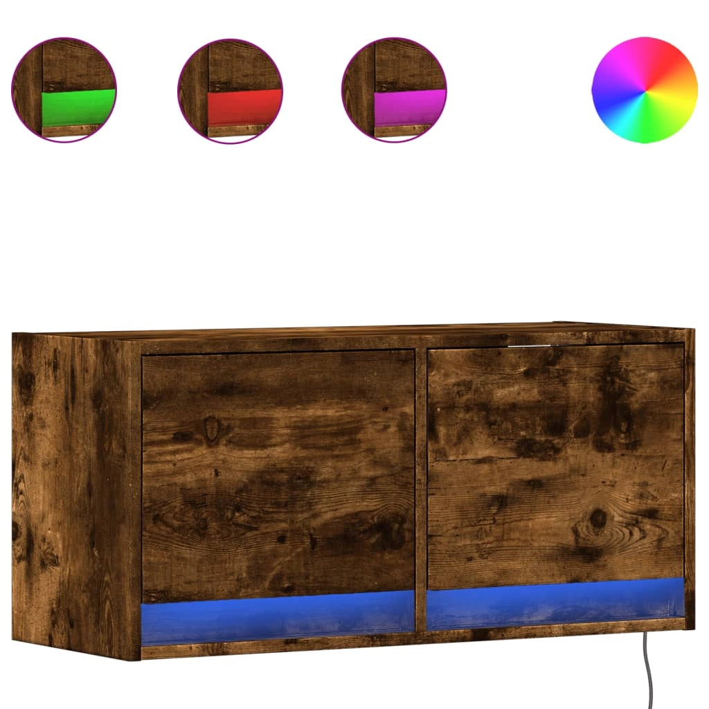 Mobile TV multimediale scaffale TV credenza mobile TV sala da pranzo soggiorno parete attrezzata per camera da letto con luci LED rovere affumicato 80 x 31 x 35 cm marrone 02_0027992