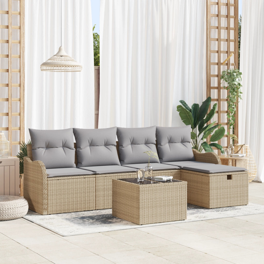 Set di divani da giardino  con cuscini beige polirattan 6 pezzi