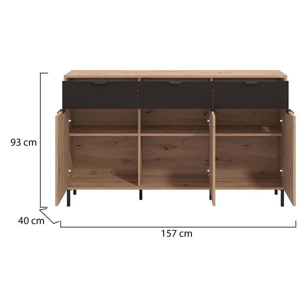 Madia Robbio, Credenza 3 Cassetti, 157x40x92.5h cm Marrone Rovere Nodi