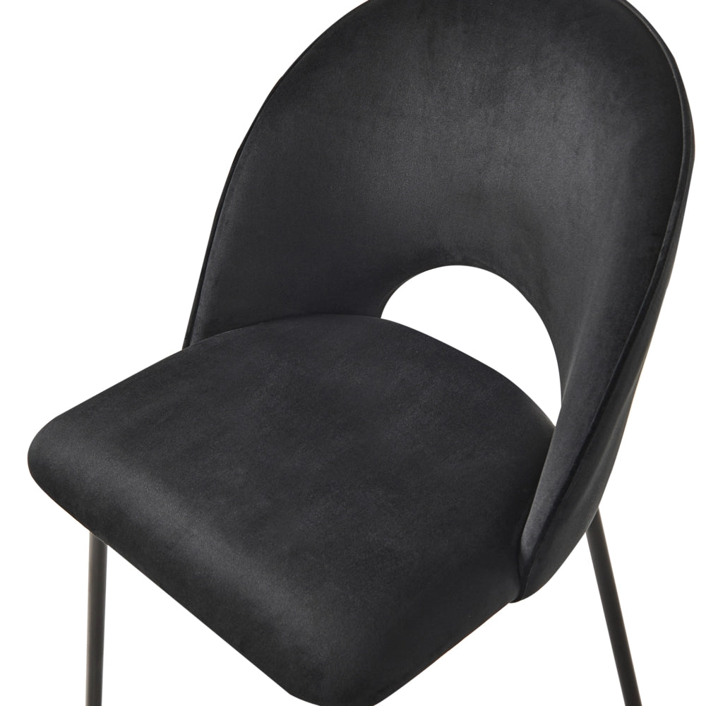 Set di 2 sedie da pranzo rivestimento in velluto nero gambe nere glamour retrò