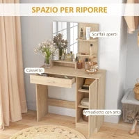 Toeletta da Camera con Armadietto, Cassetto, Specchio per Trucco e Ripiani Aperti, 90x38x138 cm, Acero