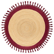 Tappeto Beige e Rosso Rotondo 140 cm Boho Rustico Spirale Intrecciato Fatto a mano Juta Naturale Camera da letto Soggiorno