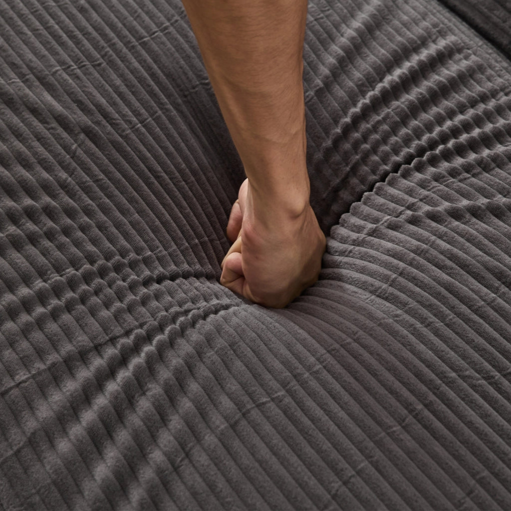 Chaiselongue grigio con portagiochi e 3 cuscini, divano lounge per soggiorno e camera da letto