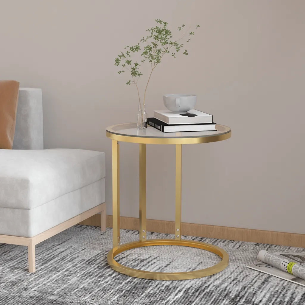 Tavolino-Tavolino da soggiorno-Tavolo Oro e Trasparente 45 cm in Vetro Temperato