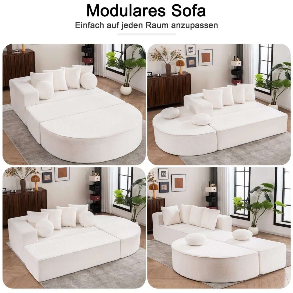 Divano modulare convertibile in ciniglia con struttura in schiuma, senza montaggio, bianco 263 × 171 × 66 cm
